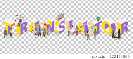 3D Isometric Flat  Illustration of Translator, Language Translation Service 122154869