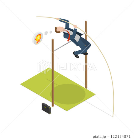 3D Isometric Flat  Illustration of Business Goal Achievement, Problem-solving During Financial Crises 122154871