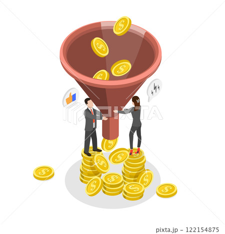 3D Isometric Flat  Illustration of Sale Funnel, Increasing Purchase Rate in Advertising Campaign 122154875