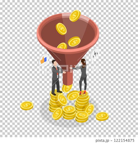 3D Isometric Flat  Illustration of Sale Funnel, Increasing Purchase Rate in Advertising Campaign 122154875