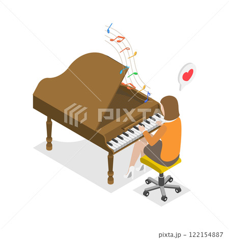 3D Isometric Flat Illustration of Playing Piano, Showcasing a Musical Talent 3D Isometric Flat Illustration of Playing Piano, Showcasing a Musical Talent 122154887