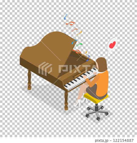 3D Isometric Flat Illustration of Playing Piano, Showcasing a Musical Talent 3D Isometric Flat Illustration of Playing Piano, Showcasing a Musical Talent 122154887