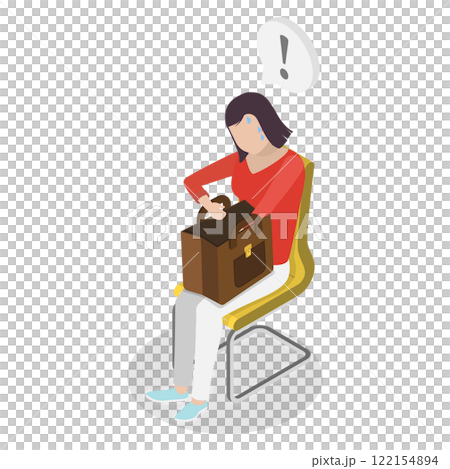3D Isometric Flat  Illustration of Missing Something In Bag, Woman Rummaging Through her Handbag in Confusion 122154894