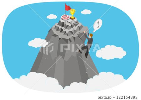 3D Isometric Flat  Illustration of Overcoming Obstacles, Climbing towards Mountain Peak 122154895
