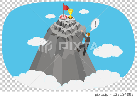 3D Isometric Flat  Illustration of Overcoming Obstacles, Climbing towards Mountain Peak 122154895