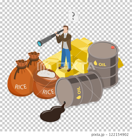 3D Isometric Flat  Illustration of Forecast In World Economy, Agriculture, Oil, Gold Future Vision for Business Traders 122154902