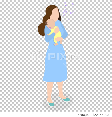 3D Isometric Flat  Illustration of Mother Sings Lullaby , Embracing the Joy of Motherhood 122154908