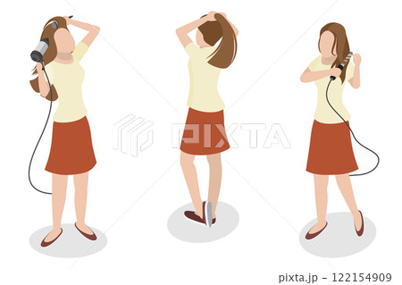 3D Isometric Flat Illustration of Styling Procedures, Youthful Beauty Creating a Fresh Hairstyle 3D Isometric Flat Illustration of Styling Procedures, Youthful Beauty Creating a Fresh Hairstyle 122154909