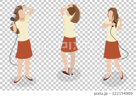 3D Isometric Flat  Illustration of Styling Procedures, Youthful Beauty Creating a Fresh Hairstyle 122154909