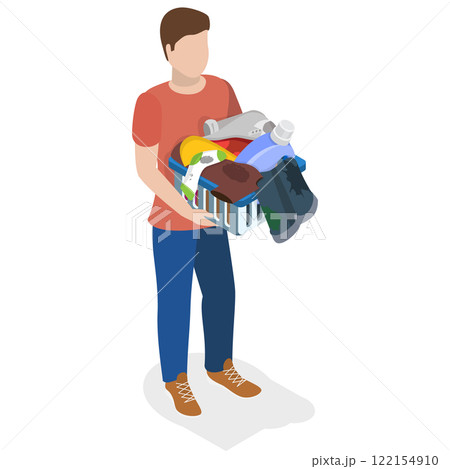 3D Isometric Flat Illustration of Laundry Day, Household Routines 3D Isometric Flat Illustration of Laundry Day, Household Routines 122154910