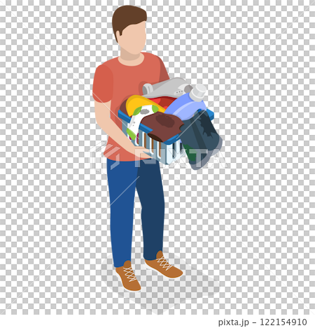 3D Isometric Flat Illustration of Laundry Day, Household Routines 3D Isometric Flat Illustration of Laundry Day, Household Routines 122154910