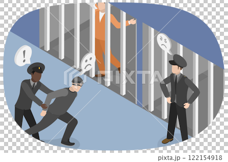 3D Isometric Flat Illustration of Criminals In Jail, Imprisonment and Sentence 3D Isometric Flat Illustration of Criminals In Jail, Imprisonment and Sentence 122154918