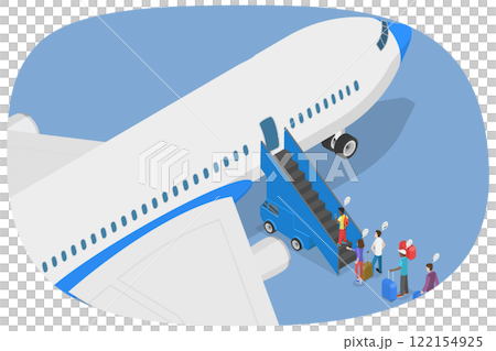 3D Isometric Flat  Illustration of Tourism and Traveling, Passengers Boarding Airplane 122154925