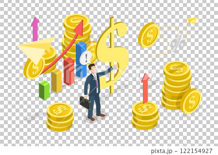 3D Isometric Flat  Illustration of Money Value, Loss of Investment Due to Inflation 122154927
