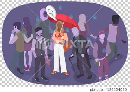 3D Isometric Flat Illustration of Anxiety, Alone in a Sea of Faces, Woman Feeling Isolated in Crowd 3D Isometric Flat Illustration of Anxiety, Alone in a Sea of Faces, Woman Feeling Isolated in Crowd 122154930