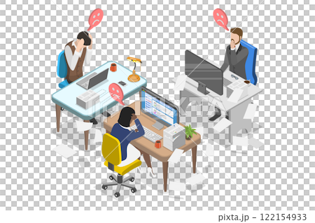 3D Isometric Flat Illustration of Worried Businessmen, Sad and Tired Employee Overloaded with Work 3D Isometric Flat Illustration of Worried Businessmen, Sad and Tired Employee Overloaded with Work 122154933