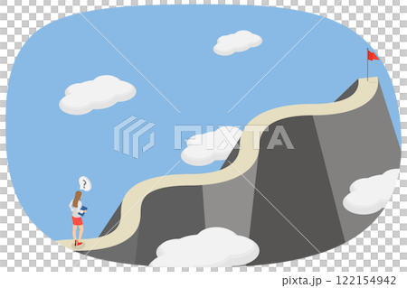 3D Isometric Flat  Illustration of Route To Success, Achieving a Goal at the Mountain Peak 122154942