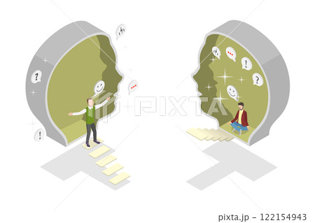 3D Isometric Flat  Illustration of Introvert Vs Extrovert, Human Personality Types 122154943