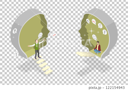 3D Isometric Flat  Illustration of Introvert Vs Extrovert, Human Personality Types 122154943