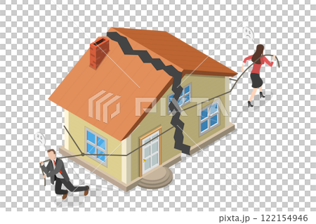 3D Isometric Flat Illustration of Marriage Problems, Family Crisis and Divorce 3D Isometric Flat Illustration of Marriage Problems, Family Crisis and Divorce 122154946