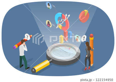 3D Isometric Flat Illustration of Market Research, Competitor Analysis, and Social Media Reports 3D Isometric Flat Illustration of Market Research, Competitor Analysis, and Social Media Reports 122154950