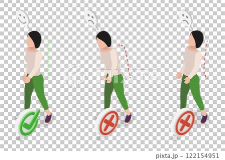 3D Isometric Flat Illustration of Walking Position, Proper Posture for Walking to Reduce Strain 3D Isometric Flat Illustration of Walking Position, Proper Posture for Walking to Reduce Strain 122154951