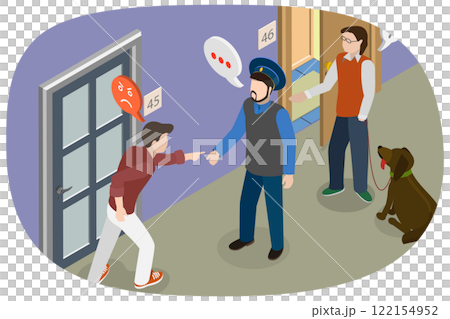 3D Isometric Flat Illustration of Aggressive Neighbor, Dispute Between Neighboring Tenants 3D Isometric Flat Illustration of Aggressive Neighbor, Dispute Between Neighboring Tenants 122154952