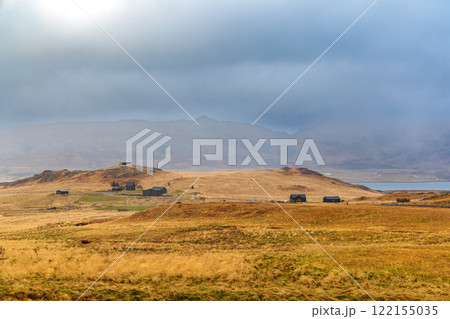 Autumnal atmosphere of the landscape near Hvammsvik on the west of Iceland 122155035