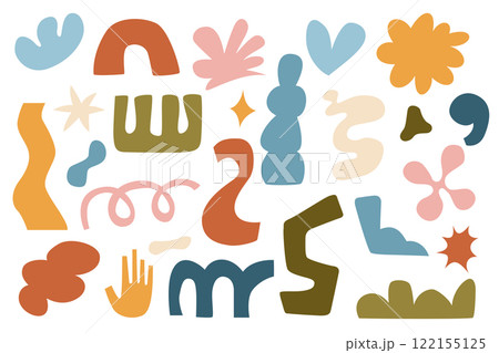 Abstract geometric and organic shapes in various colors 122155125