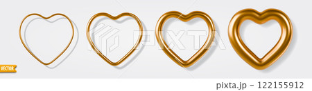 Set of golden 3d hearts shaped outline frames isolated on white background Valentines day Vector Set of golden 3d hearts shaped outline frames isolated on white background Valentines day Vector 122155912
