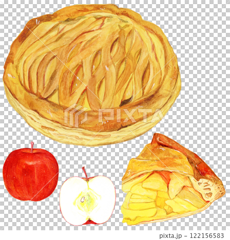 水彩画手描きイラスト チーズケーキとアップルパイ チーズケーキ手描き