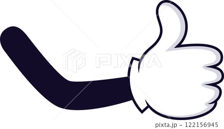 Cartoon hand giving a thumbs up sign, representing approval, agreement, and satisfaction, set against a clean white background, conveying positivity and success in communication 122156945