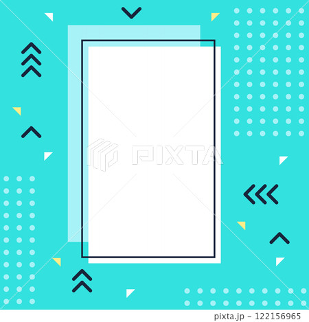 White frame featuring a turquoise background adorned with geometric shapes like arrows, triangles, and dots, creating a modern and vibrant design for various graphics 122156965