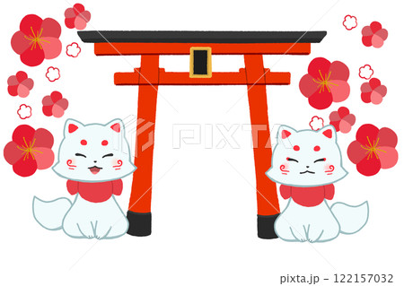 梅の花と白狐テンプレート 梅の花と白狐テンプレート 122157032