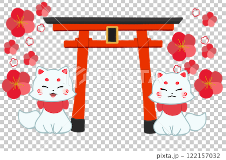 梅の花と白狐テンプレート 梅の花と白狐テンプレート 122157032