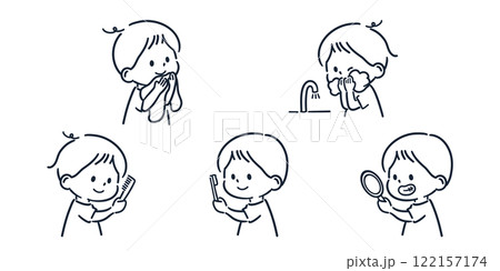 モーニングルーティーンのシンプルでかわいい子どものイラスト 122157174