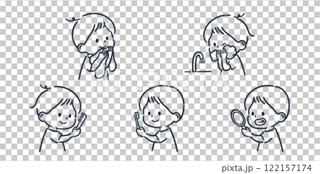 モーニングルーティーンのシンプルでかわいい子どものイラスト 122157174