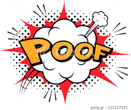 Comic sound effect poof featuring an explosion, swirling smoke, and halftone dots, enhancing comic strips, print materials, and web design projects with a playful vibe Comic sound effect poof featuring an explosion, swirling smoke, and halftone dots, enhancing comic strips, print materials, and web design projects with a playful vibe 122157335