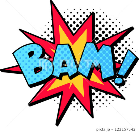 Bam comic explosion bursting with energy, featuring a star shape and vibrant halftone dots, perfect for enhancing comic and cartoon themed projects with dynamic visual impact Bam comic explosion bursting with energy, featuring a star shape and vibrant halftone dots, perfect for enhancing comic and cartoon themed projects with dynamic visual impact 122157342