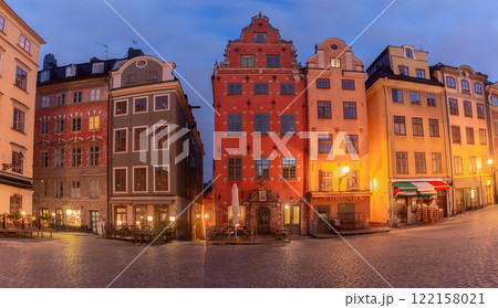 Old colorful houses on Stortorget square at night, Stockholm, Sweden 122158021