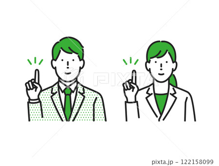 ポイントを強調をする男女ビジネスパーソンイラスト 122158099