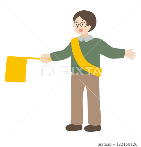 旗当番をする大人の男性のベクターイラスト 旗当番をする大人の男性のベクターイラスト 122158126