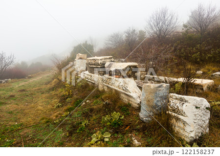 Remained architectural elements at Turkish archaeological site of Sagalassos 122158237