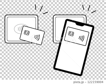 Illustration of touch payment with credit card or smartphone Contactless cashless payment 122159004