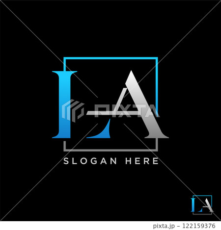 Logo design graphic concept creative premium vector stock image graphic initial LA serif font elegant line square cutting monogram typography branding 122159376
