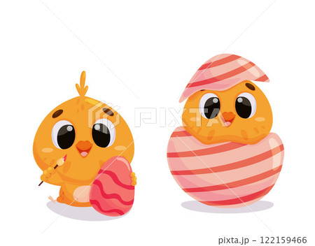 Set of cute chick characters. Perfect for Easter greetings. Happy Easter day 122159466