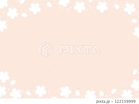 桜と桜の花びらが舞い散るシルエットフレーム_上下飾り_横01 桜と桜の花びらが舞い散るシルエットフレーム_上下飾り_横01 122159999