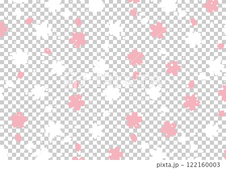 桜と桜の花びらが舞い散るシルエット背景_横02 122160003