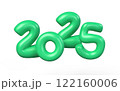 2025 green balloons., 2025 balloons isolated over clear background. 3D rendering.,Object render 3d ballon with ribbon. 122160006