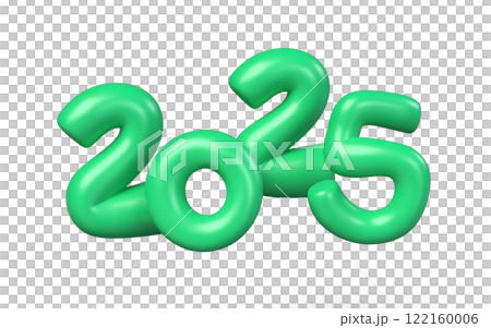 2025 green balloons., 2025 balloons isolated over clear background. 3D rendering.,Object render 3d ballon with ribbon. 122160006